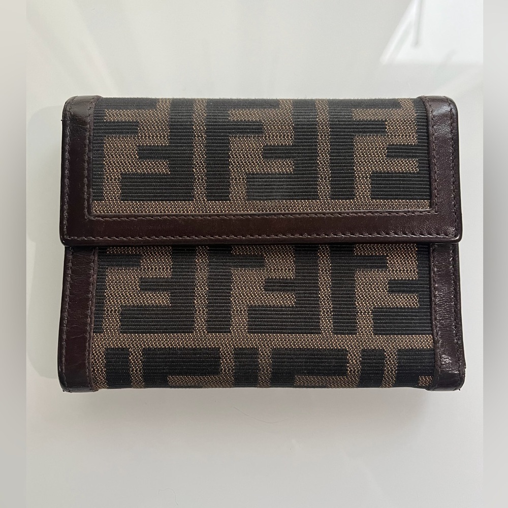 Fendi Brown and Black Zucca Trifold Wallet